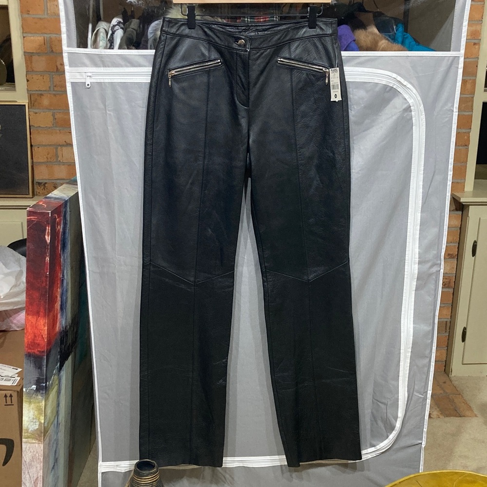 WILSON LEATHER Black Maxima Genuine Leather Moto Biker Pants Fully Lined Sz 10 - Picture 2 of 16